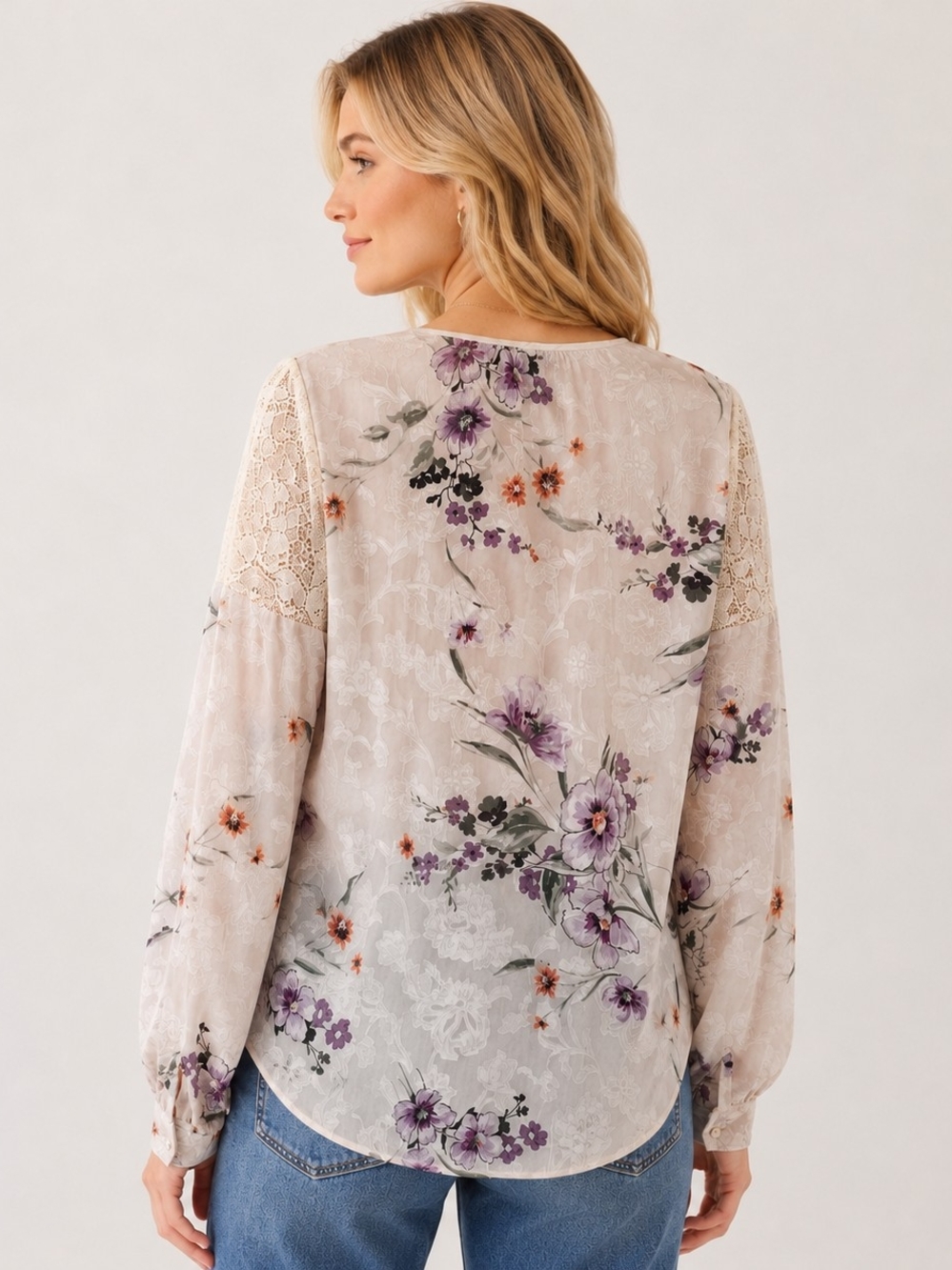 WHBM Floral Lace Chiffon Blouse in White Size 6 - Picture 2 of 7
